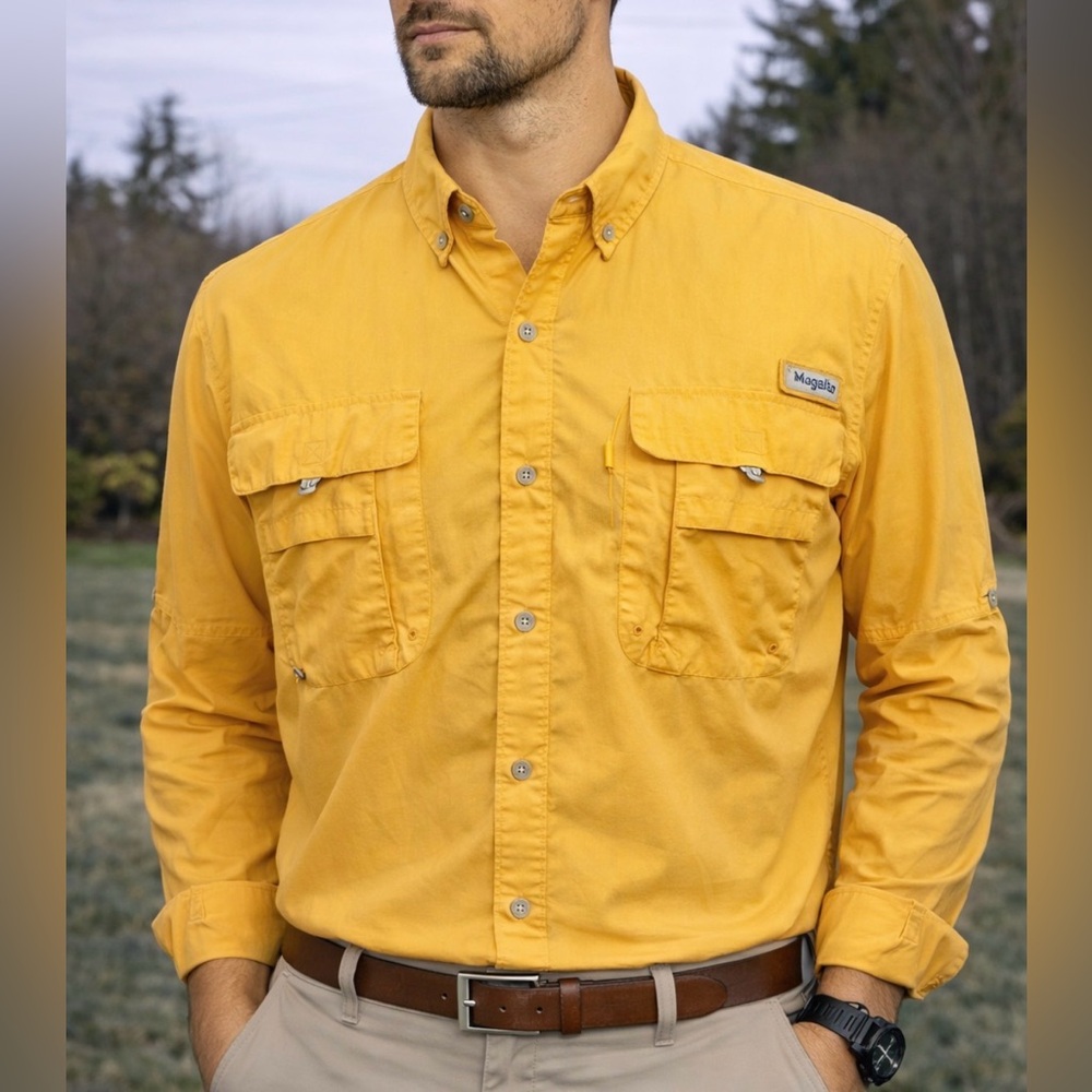 -Columbia Orange PFG Long Sleeve Button-Down Men's Shirt Size XXL